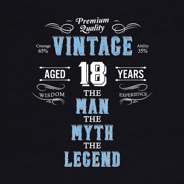 18th Birthday-Vintage Aged 18 Years The Man The Myth The Legend by BennyRossApparel